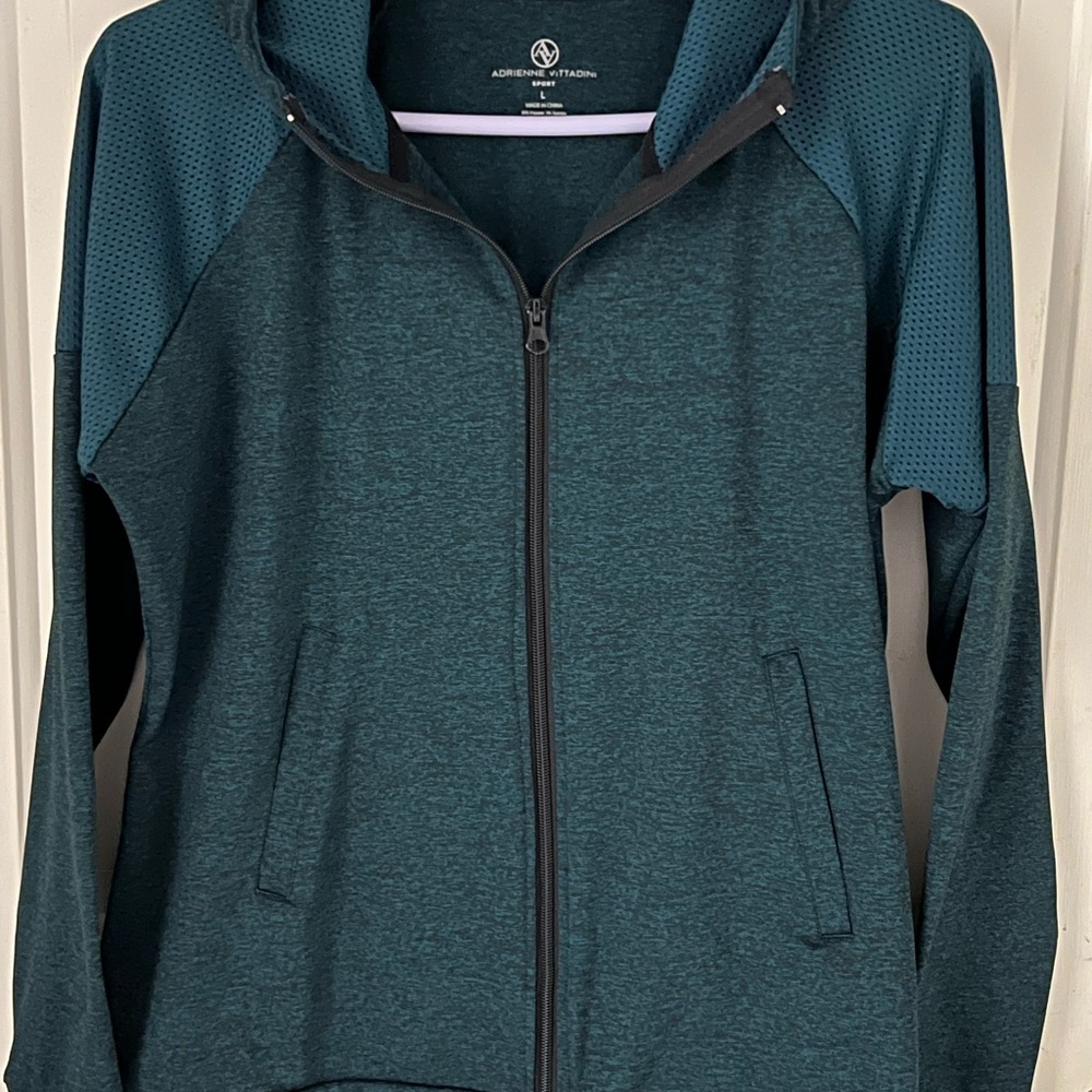 Women's Dark Green Zip-Up Hoodie by Adrienne Vittadini Size Large - Picture 1 of 6